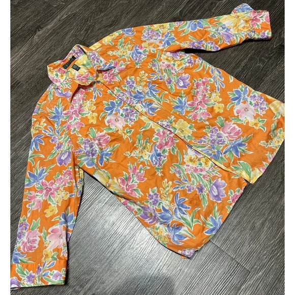Lauren Ralph Lauren Women's Artsy Floral Button Up Top Size 1x Preppy - Picture 2 of 6